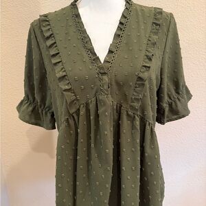 Women's Olive Green Ruffle Top Size M